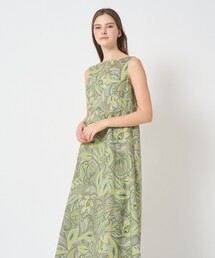 【美品】ANAYI リーフ柄ノースリーブロングワンピース ANAYI（アナイ） ワンピース リーフプリントボートネック ワンピース