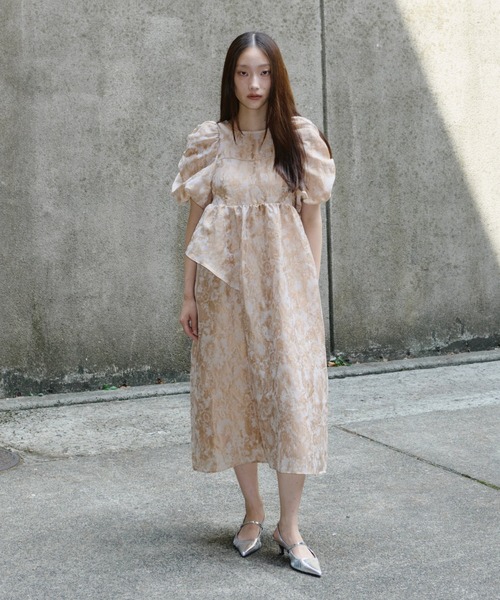 ANDRESD ドレス bubble sleeve jacquard dress / バブルスリーブ