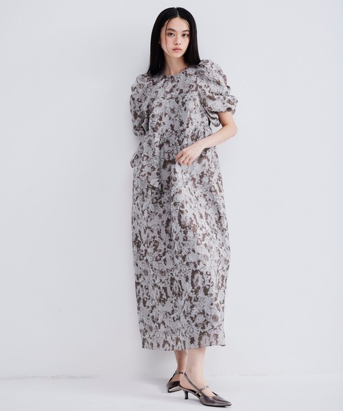 パーティードレス ドレス バブルスリーブジャガードドレス / bubble sleeve jacquard dressの画像