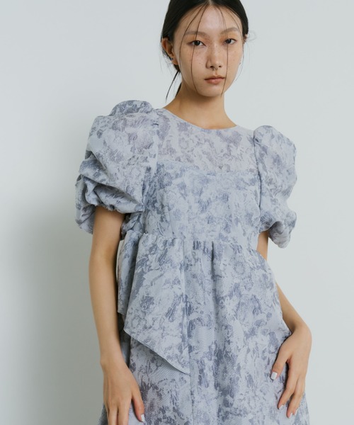 ANDRESD ドレス bubble sleeve jacquard dress / バブルスリーブ