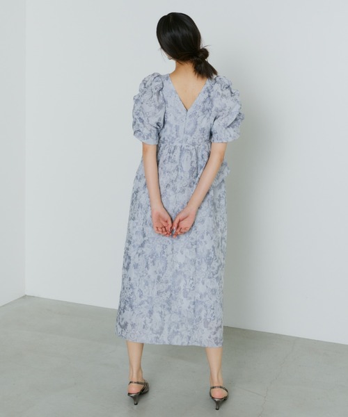 【新品未使用】M-TALLサイズ ANDRESD バブルスリーブジャガードドレス bubble sleeve jacquard dress / バブルスリーブジャガード
