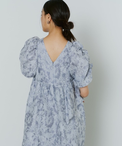asuk　ANDRESD バブルスリーブギャザードドレス bubble sleeve jacquard dress / バブルスリーブジャガード