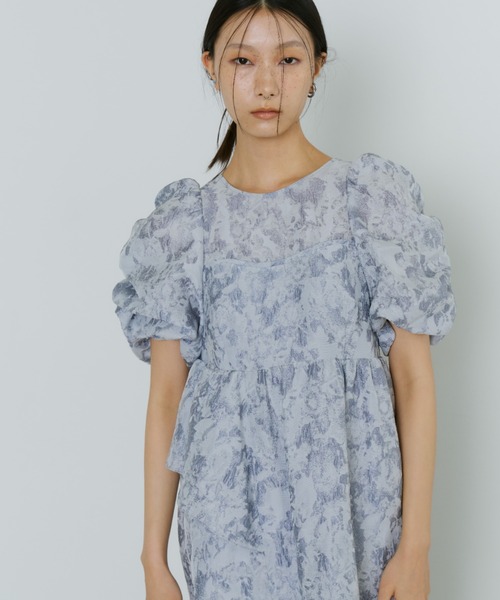 【新品未使用】M-TALLサイズ ANDRESD バブルスリーブジャガードドレス ANDRESD ドレス bubble sleeve jacquard dress / バブルスリーブ