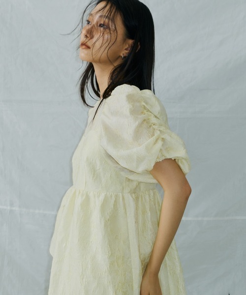 ANDRESD バブルスリーブ ピンクドレス bubble sleeve jacquard dress / バブルスリーブジャガード