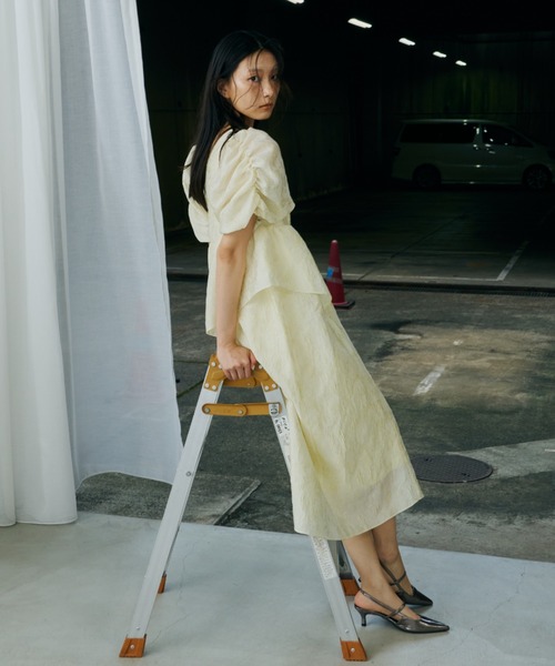 ANDRESD バブルスリーブ ピンクドレス ANDRESD ドレス bubble sleeve jacquard dress / バブルスリーブ