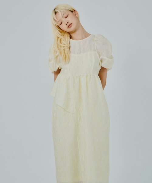 ANDRESD ドレス bubble sleeve jacquard dress / バブルスリーブ