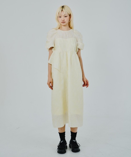 ANDRESD ドレス bubble sleeve jacquard dress / バブルスリーブ
