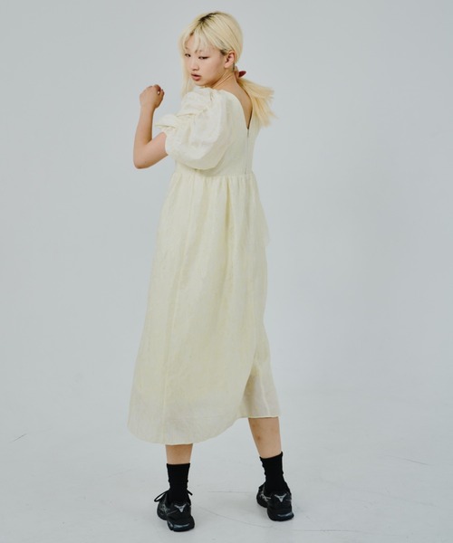 ANDRESD ドレス bubble sleeve jacquard dress / バブルスリーブ