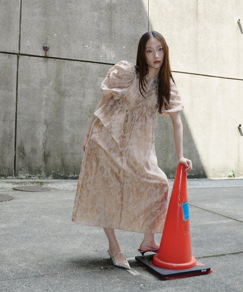 asuk　ANDRESD バブルスリーブギャザードドレス bubble sleeve jacquard dress / バブルスリーブジャガード