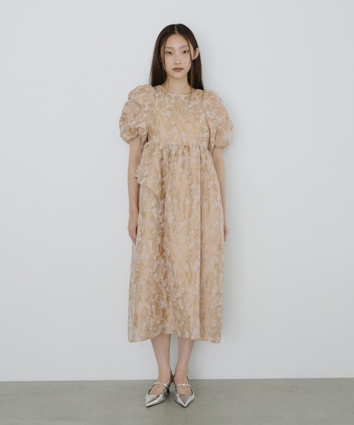【新品未使用】M-TALLサイズ ANDRESD バブルスリーブジャガードドレス bubble sleeve jacquard dress / バブルスリーブジャガード