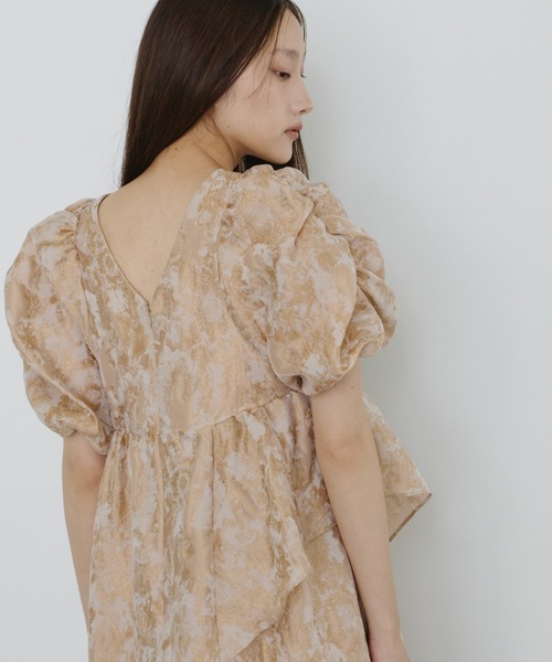 asuk　ANDRESD バブルスリーブギャザードドレス bubble sleeve jacquard dress / バブルスリーブジャガード