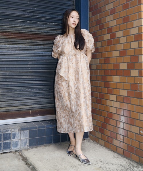 ANDRESD ドレス bubble sleeve jacquard dress / バブルスリーブ