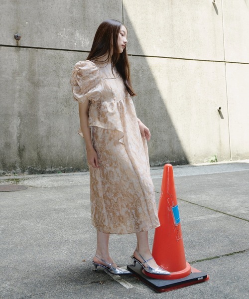 【新品未使用】M-TALLサイズ ANDRESD バブルスリーブジャガードドレス bubble sleeve jacquard dress / バブルスリーブジャガード
