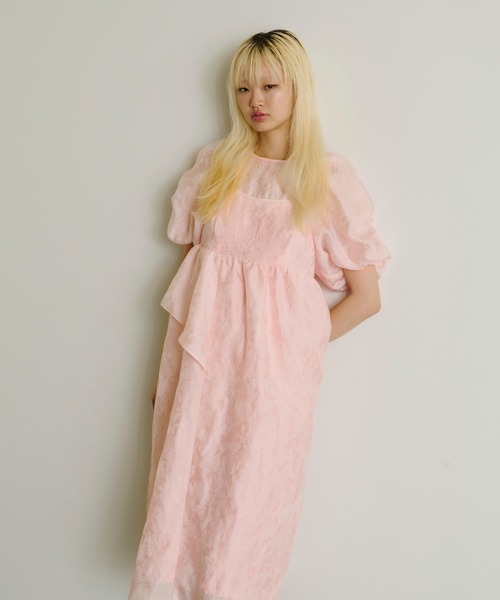 ANDRESDバブルスリーブジャガードドレス パーティー　マタニティL-Tall ANDRESDバブルスリーブジャガードドレス パーティー マタニティL-Tall