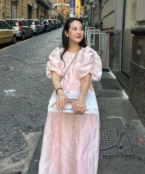 ANDRESD ドレス bubble sleeve jacquard dress / バブルスリーブ