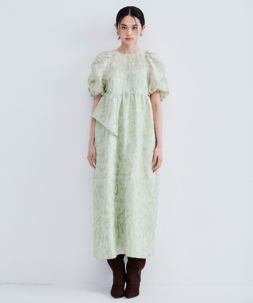 パーティードレス ドレス バブルスリーブジャガードドレス / bubble sleeve jacquard dressの画像