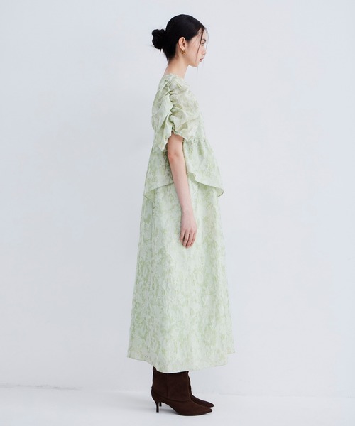 パーティードレス ドレス バブルスリーブジャガードドレス / bubble sleeve jacquard dressの画像