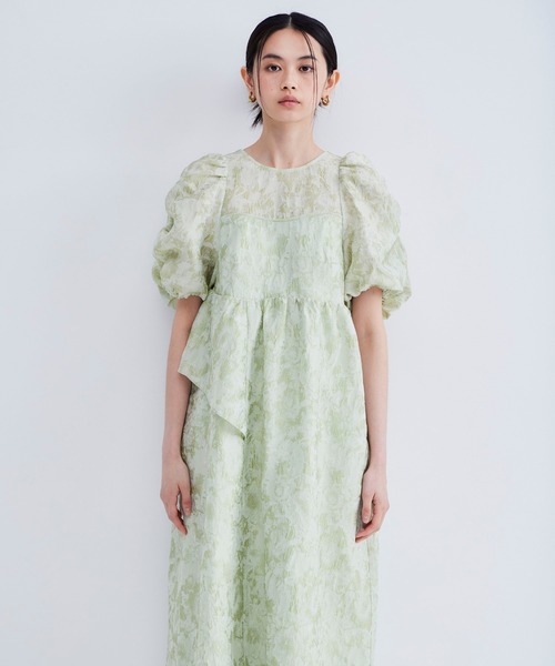 パーティードレス ドレス バブルスリーブジャガードドレス / bubble sleeve jacquard dressの画像