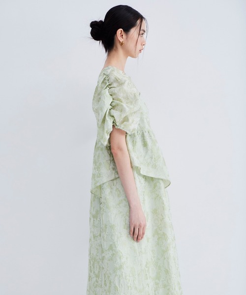 パーティードレス ドレス バブルスリーブジャガードドレス / bubble sleeve jacquard dressの画像