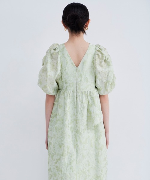 パーティードレス ドレス バブルスリーブジャガードドレス / bubble sleeve jacquard dressの画像