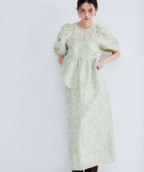 パーティードレス ドレス バブルスリーブジャガードドレス / bubble sleeve jacquard dressの画像
