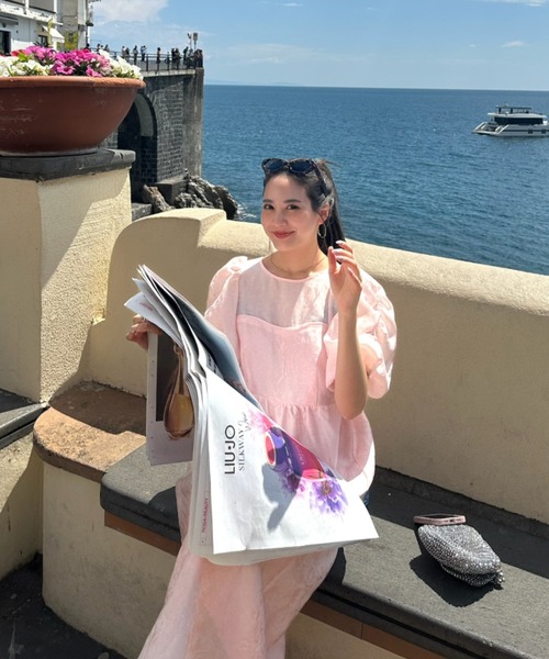 ANDRESED バブルスリーブジャガードドレス/pink ANDRESD ドレス bubble sleeve jacquard dress / バブルスリーブ