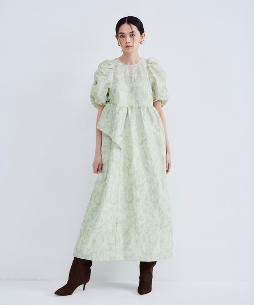 パーティードレス ドレス バブルスリーブジャガードドレス / bubble sleeve jacquard dressの画像