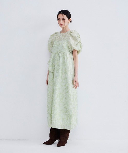 パーティードレス ドレス バブルスリーブジャガードドレス / bubble sleeve jacquard dressの画像