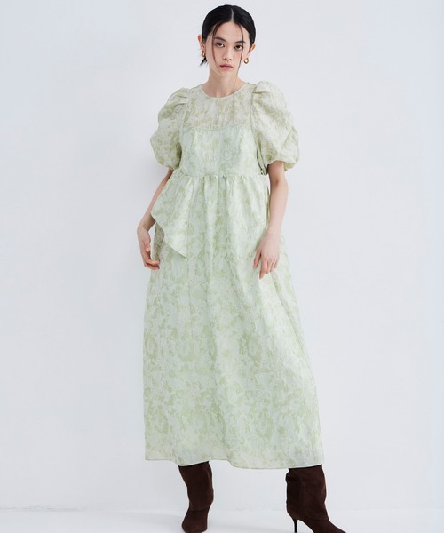 パーティードレス ドレス バブルスリーブジャガードドレス / bubble sleeve jacquard dressの画像