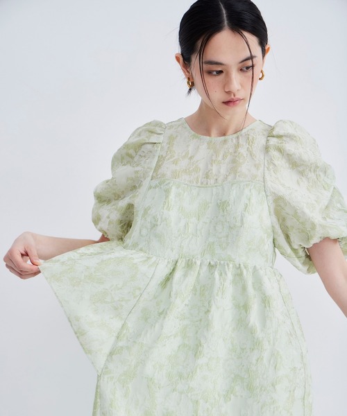 パーティードレス ドレス バブルスリーブジャガードドレス / bubble sleeve jacquard dressの画像