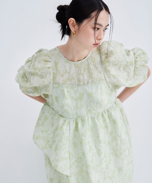パーティードレス ドレス バブルスリーブジャガードドレス / bubble sleeve jacquard dressの画像