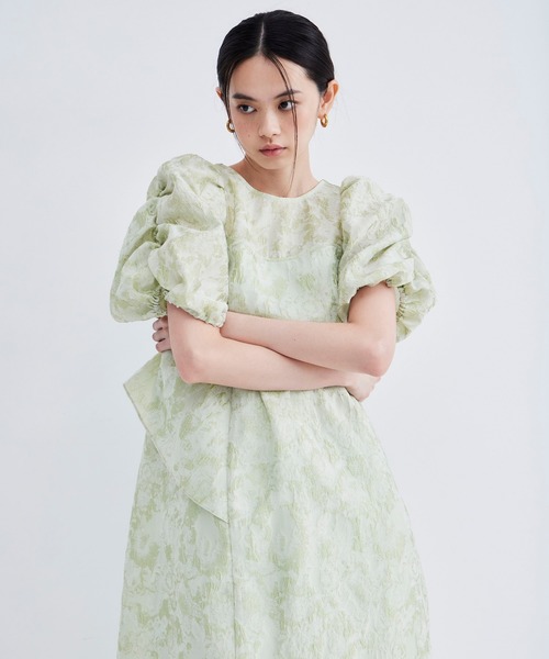パーティードレス ドレス バブルスリーブジャガードドレス / bubble sleeve jacquard dressの画像