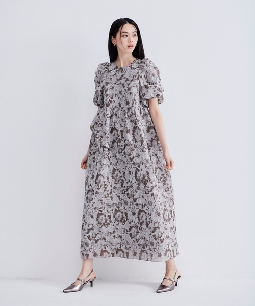 パーティードレス ドレス バブルスリーブジャガードドレス / bubble sleeve jacquard dressの画像