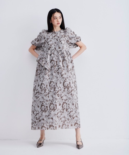 パーティードレス ドレス バブルスリーブジャガードドレス / bubble sleeve jacquard dressの画像