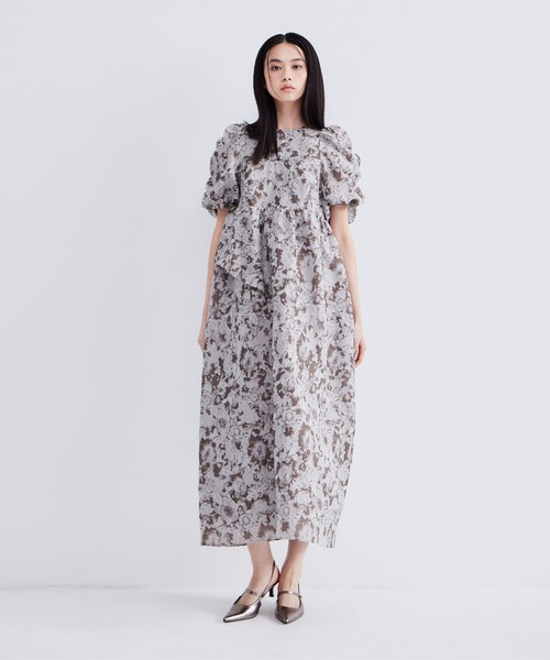 パーティードレス ドレス バブルスリーブジャガードドレス / bubble sleeve jacquard dressの画像