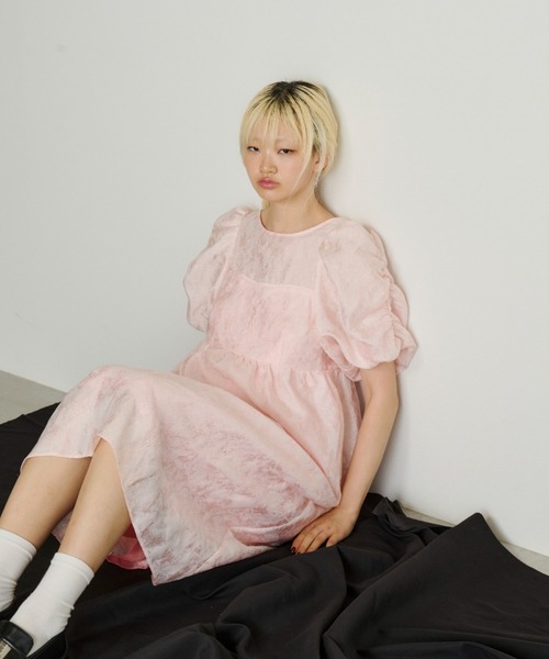 ANDRESD ドレス bubble sleeve jacquard dress / バブルスリーブ