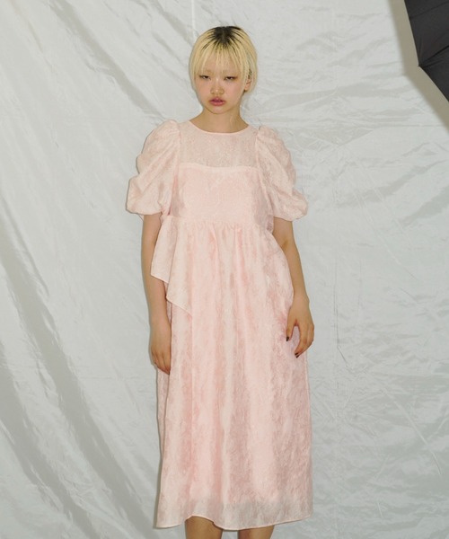 bubble sleeve jacquard dress / バブルスリーブジャガード