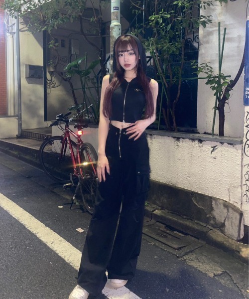 KsG パーカー ノースリーブショート丈ジップアップパーカー
