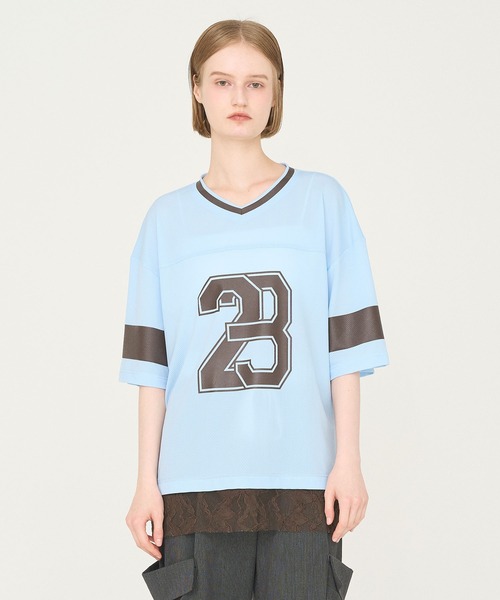 tシャツ 「Nora Lily」「elle」Hug Number 23 Mesh Tule Layer Tee レディース Nora Lily tシャツ 「Nora Lily」「elle」Hug Number 23 Mesh