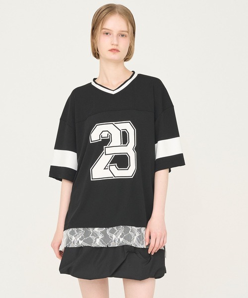 tシャツ 「Nora Lily」「elle」Hug Number 23 Mesh Tule Layer Tee レディース