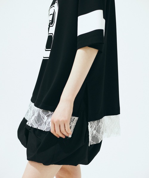 tシャツ 「Nora Lily」「elle」Hug Number 23 Mesh Tule Layer Tee レディース Nora Lily】「elle」Hug Number 23 Mesh Tule Layer Tee-Pink