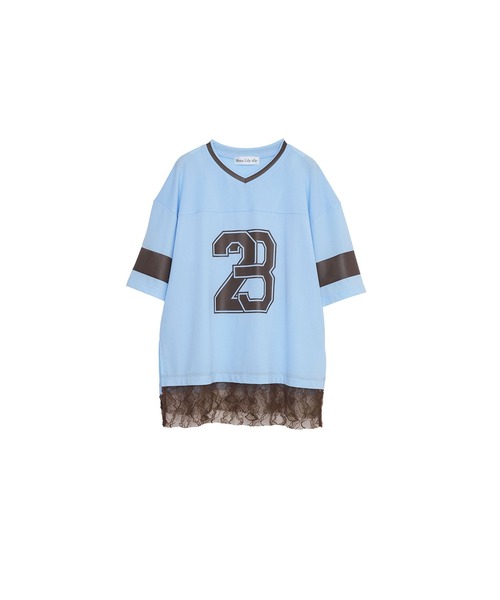 tシャツ 「Nora Lily」「elle」Hug Number 23 Mesh Tule Layer Tee レディース Nora Lily】「elle」Hug Number 23 Mesh Tule Layer Tee-Pink