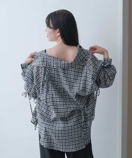 ブラウス シャツ 「S.Mサイズ展開」チェックギャザーシャツ レディース
