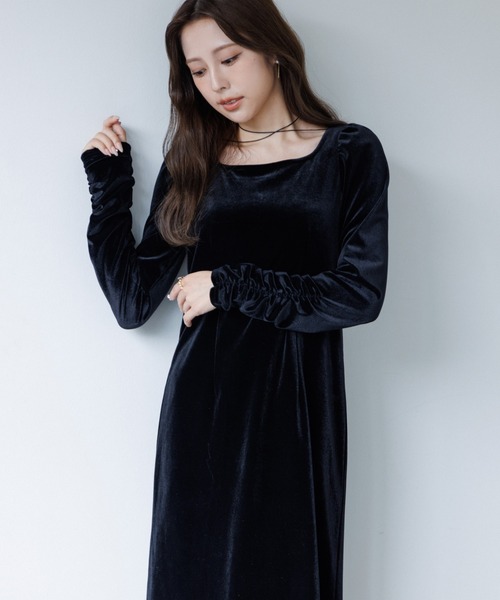 &her Velour Onepiece ベロアワンピース アンドハーBLACK mieyamieya ミエヤミエヤ】Velor Onepiece(ベロアワンピース） in