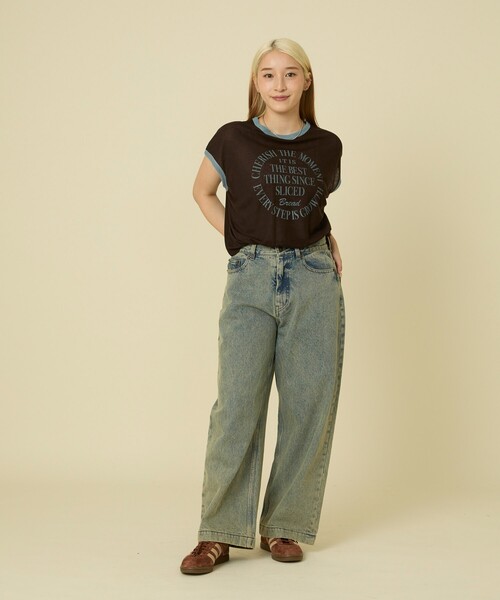 tシャツ シアー リンガーロゴTシャツ レディース FREAK'S STORE tシャツ シアー リンガーロゴTシャツ レディース
