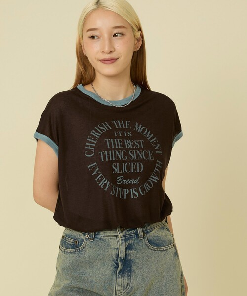 Tシャツ(131353) FREAK'S STORE tシャツ シアー リンガーロゴTシャツ レディース
