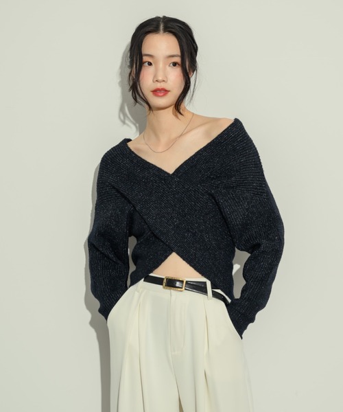 NEUNA（ヌナ） ニット セーター クロスデザインオフショルトップス