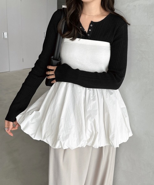 最終価格 cygne ♡ ビスチェ Annie ペプラムベアトップ t 黒 andme ニット セーター 「新色追加」ショート丈フェザーペプラム