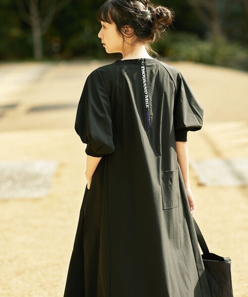 「FREAK'S STORE」 「THOUSAND MILE」半袖ワンピース フリ- ブラック レディース_画像3