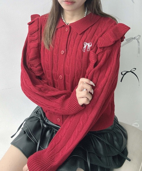 M'S GRACY フリル付き赤カーディガン 40 フリル付きカーディガン | msgracy